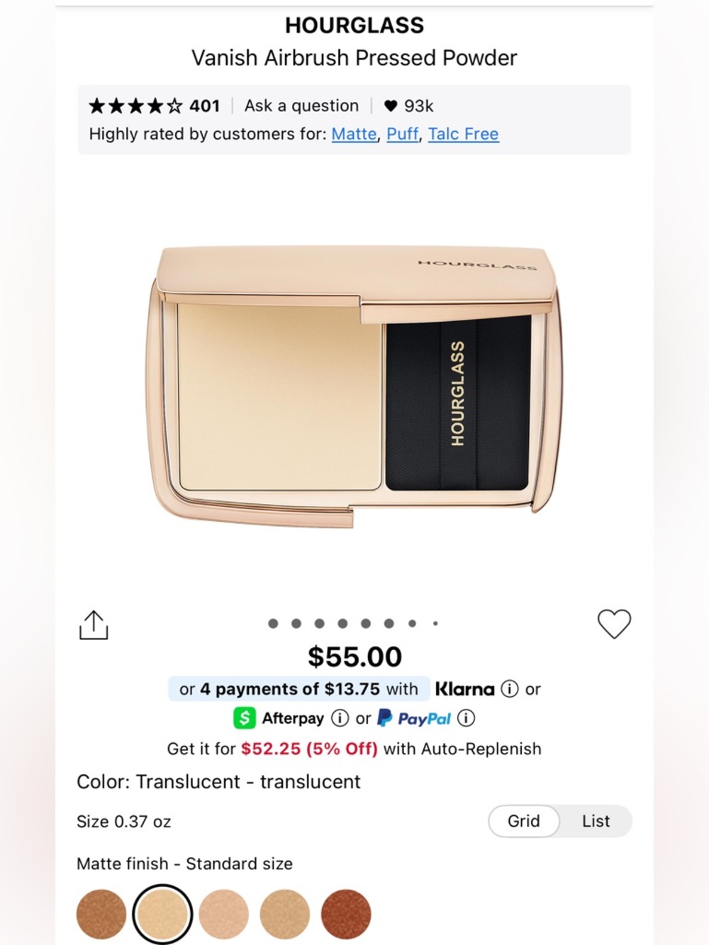 🌻HOURGLASS Vanish Airbrush Pressed Powder - Translucent